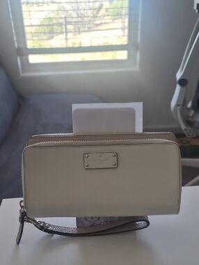 kate spade Cream Leather Double-Zip Wristlet Wallet with Removable Strap